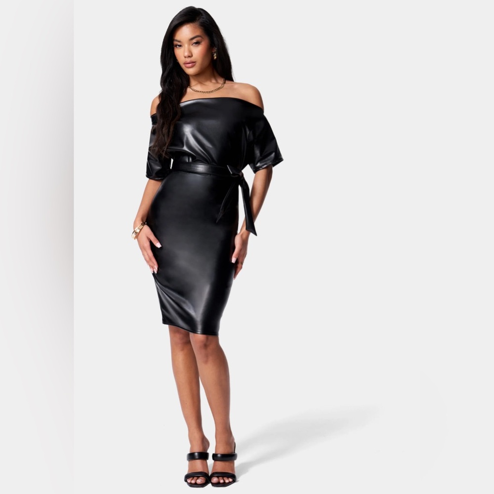 🖤 bebe Vegan Leather Pencil Dress – Dolman Sleeve, Belted, XXS, NWT 🖤